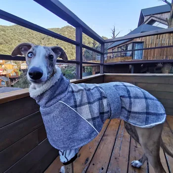איטליה כלב ציד בגדי סתיו/חורף משובצות מעיל צמר רעיוני-קר ProoFcotton המעיל מתאים וויפט כלב מחמד בגדים